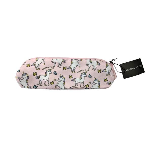 Kendall & Kylie Unicorn Print Slim Nylon Cosmetic/Pencil Case Baby Pink Size OS - Picture 1 of 3